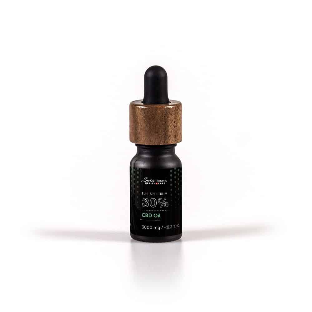 A bottle of CBD 30% Full Spectrum oil on a white background available online in France.