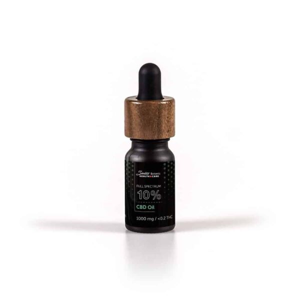 A bottle of 10% full spectrum cbd oil on a white background available for purchase in france.