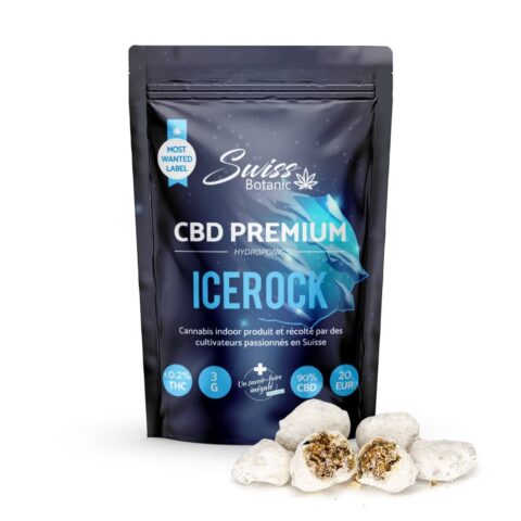 A bag of icerock cbd indoor flowers with <0. 3% thc available for purchase in france.