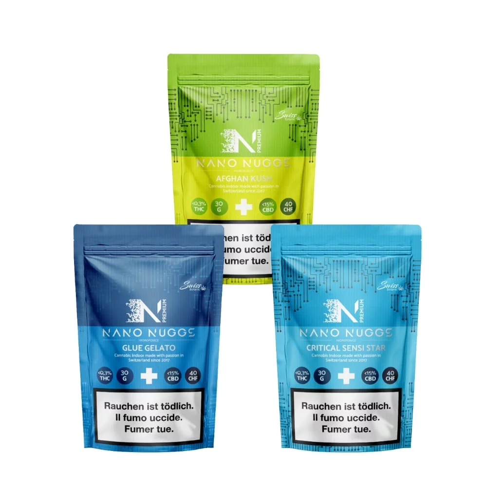 Three packets of CBD Flowers Inner Pack - <0.3% THC, available for purchase in France.