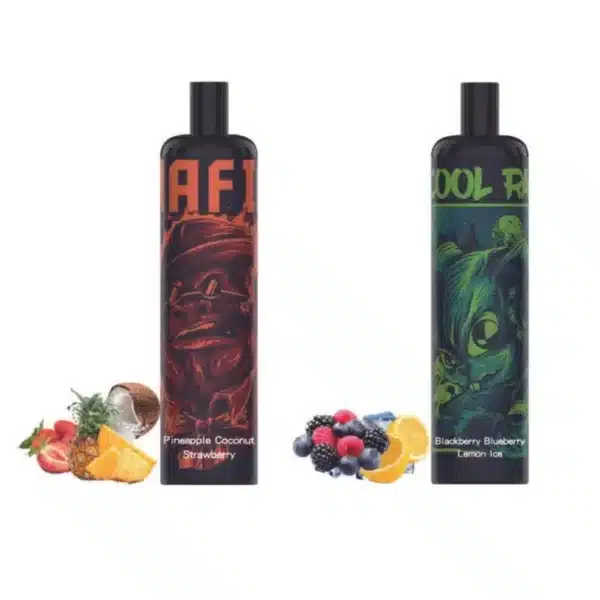 Buy cbd: two bottles of cbd-infused hoke pro 3500 puff with fruit on top.