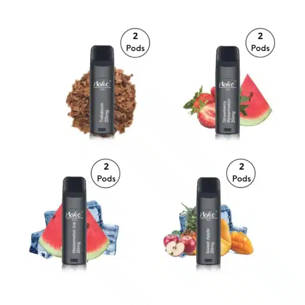 Four different types of hoke pods (2 pods) 800 puff 2% fruit and watermelon nicotine - cbd,aachat cbd.