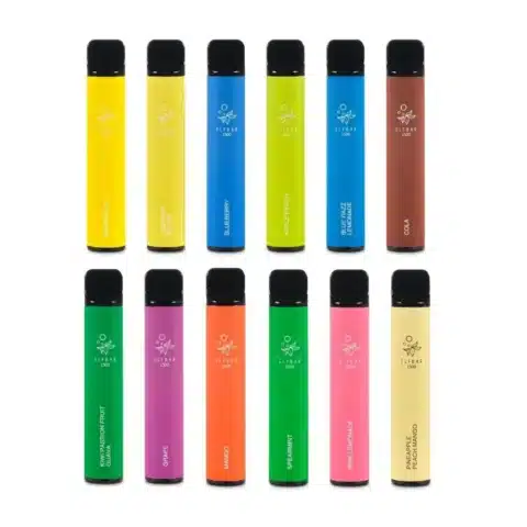A group of elfbar 1500 puff 2% nicotine on white e-cigarettes for sale in france.