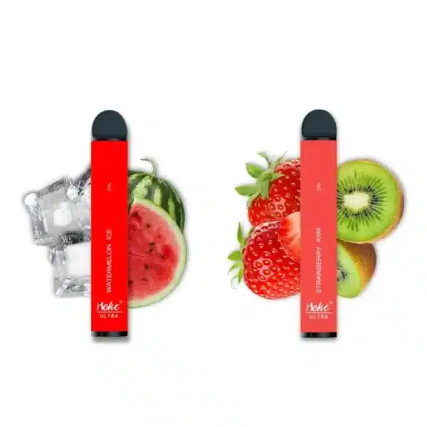 Dos cigarrillos electrónicos con sabor a fruta y 0% de nicotina, comprados en cbd francia.