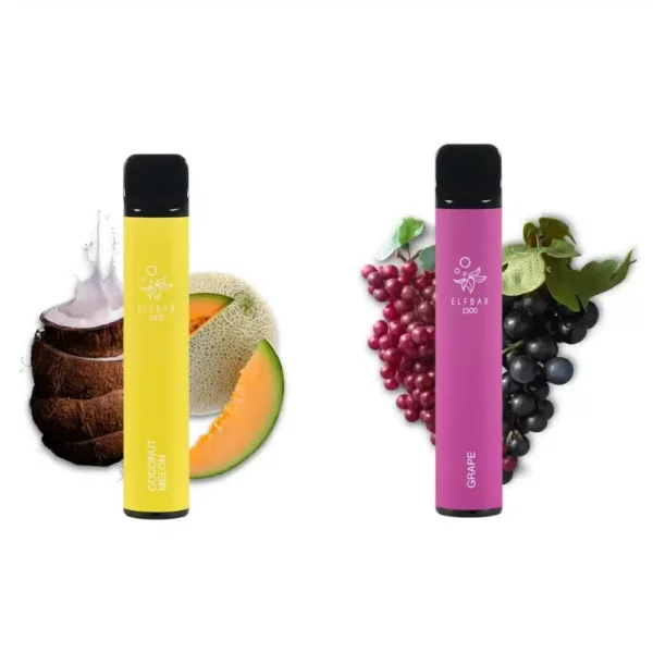 Un elfbar 1500 puff 2% nicotina rosa y amarillo con fruta en él, disponible para comprar en cbd francia.