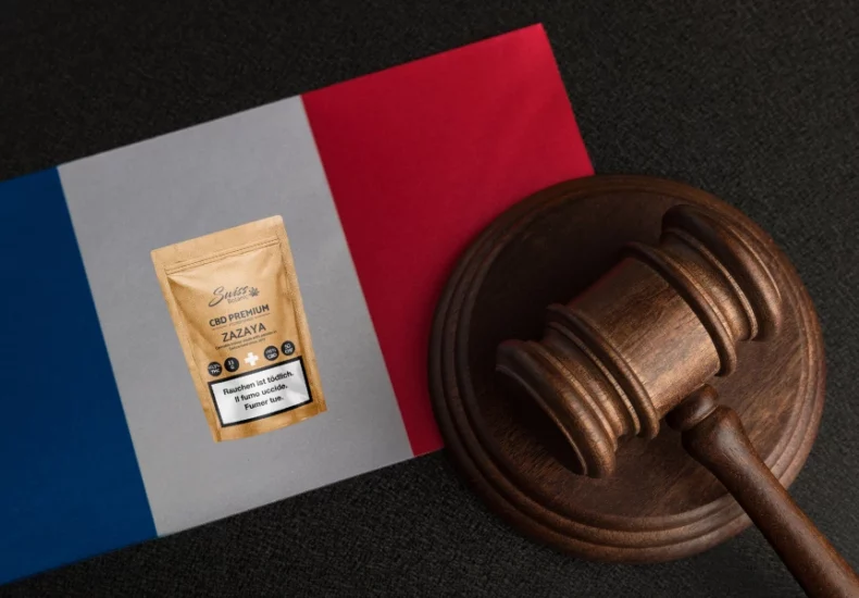 Comprendre la législation du cbd en france 1 Un marteau se trouve au sommet d'un drapeau de la france.