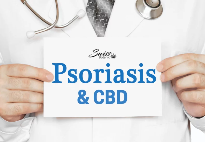 Un médecin brandissant une pancarte indiquant psoriasis et cbd.