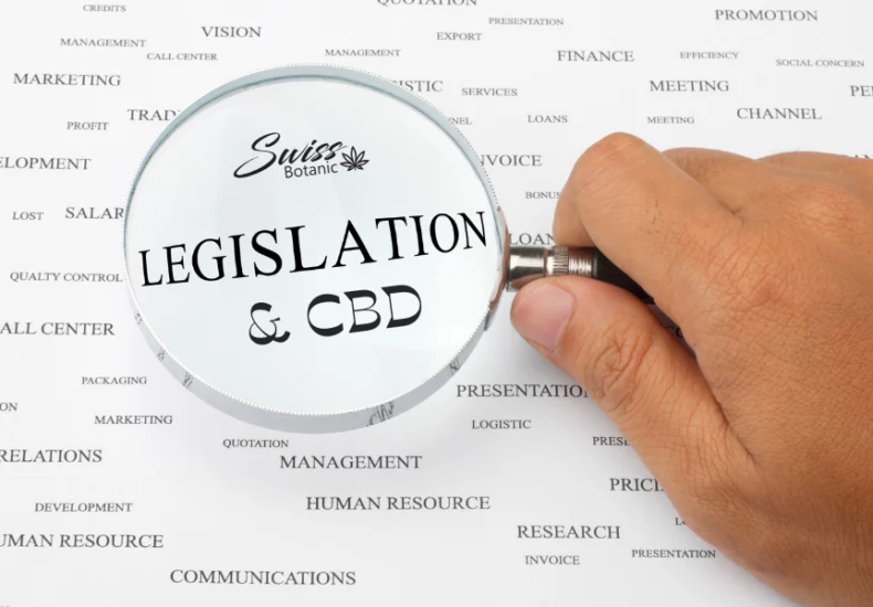 Nouvelle législation du cbd en france pour 2024 3 Une personne tenant une loupe sur le mot législation et cbd.