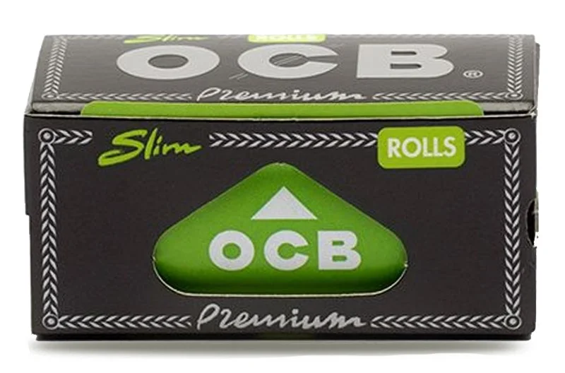 OCB Slim Premium Rolls packaging in black with green accents and white text.
